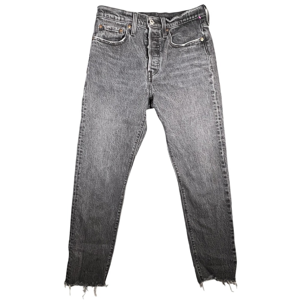 Levi's 501 S Skinny Jeans Womens Size 27‎ Gray Black Faded Wash Button Fly Raw